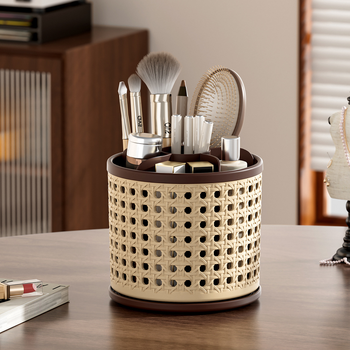 Retro-style rotating large-capacity divider storage tube 1