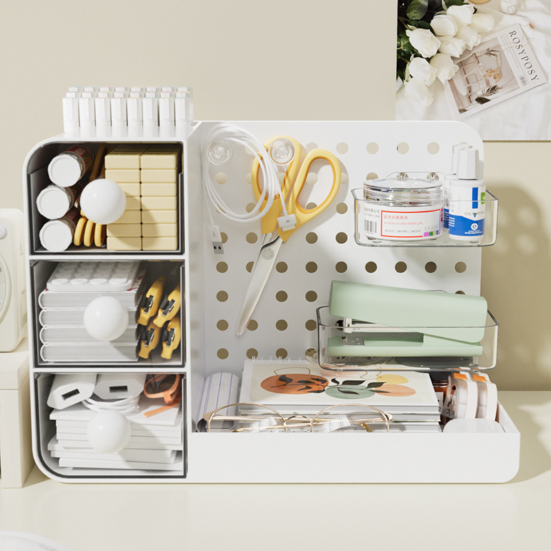 Multifunctional three-in-one desktop pegboard storage rack 8