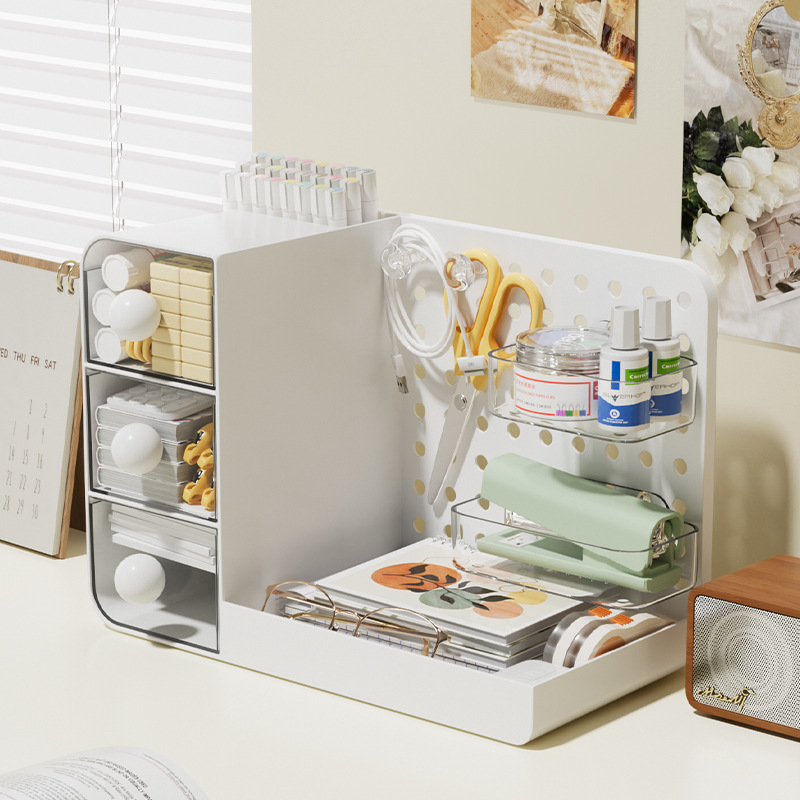 Multifunctional three-in-one desktop pegboard storage rack 8