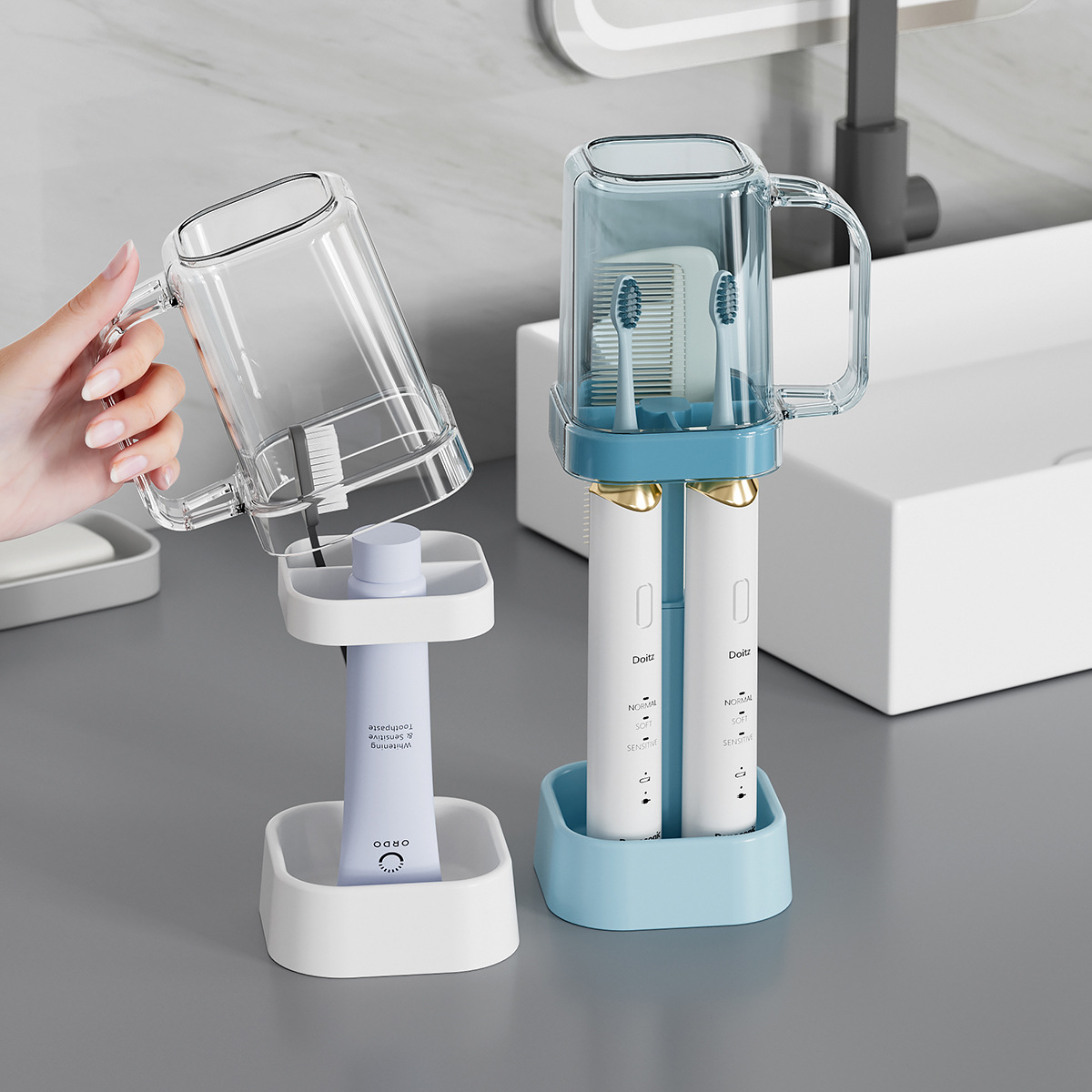 Couple's bathroom toothpaste and toothbrush holder 24