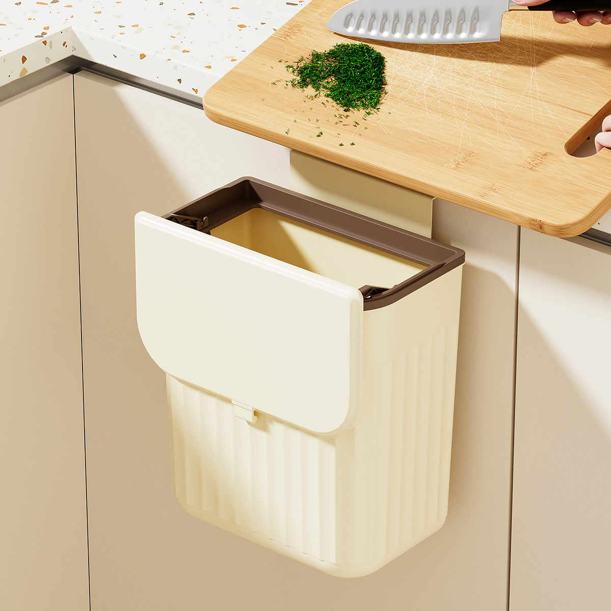 No-drill kitchen and bathroom hanging trash can 35 02