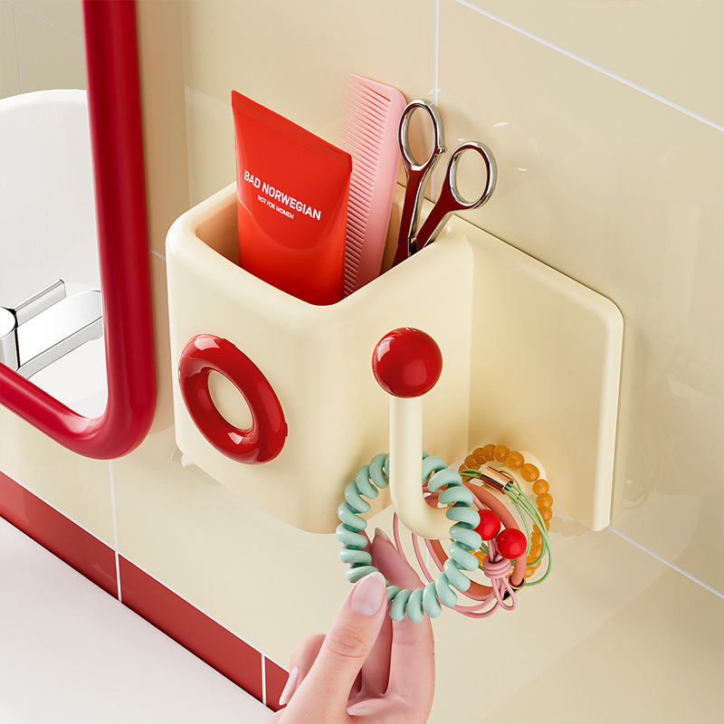 Bathroom no-drill hair tie drain storage box 46 02